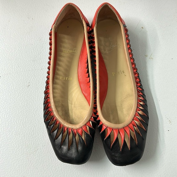RARE !! BLACK MELON orange pink twist Christian Louboutin flats red bottoms